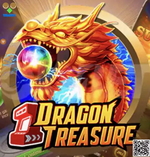 Imagem em tela ampla de Dragon Treasure com dragão dourado, esferas e interface de jogo